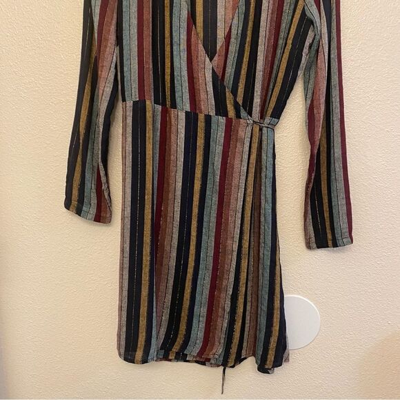 Rails Lola preppy minimalist striped v neck wrap dress linen coastal S - Picture 5 of 12